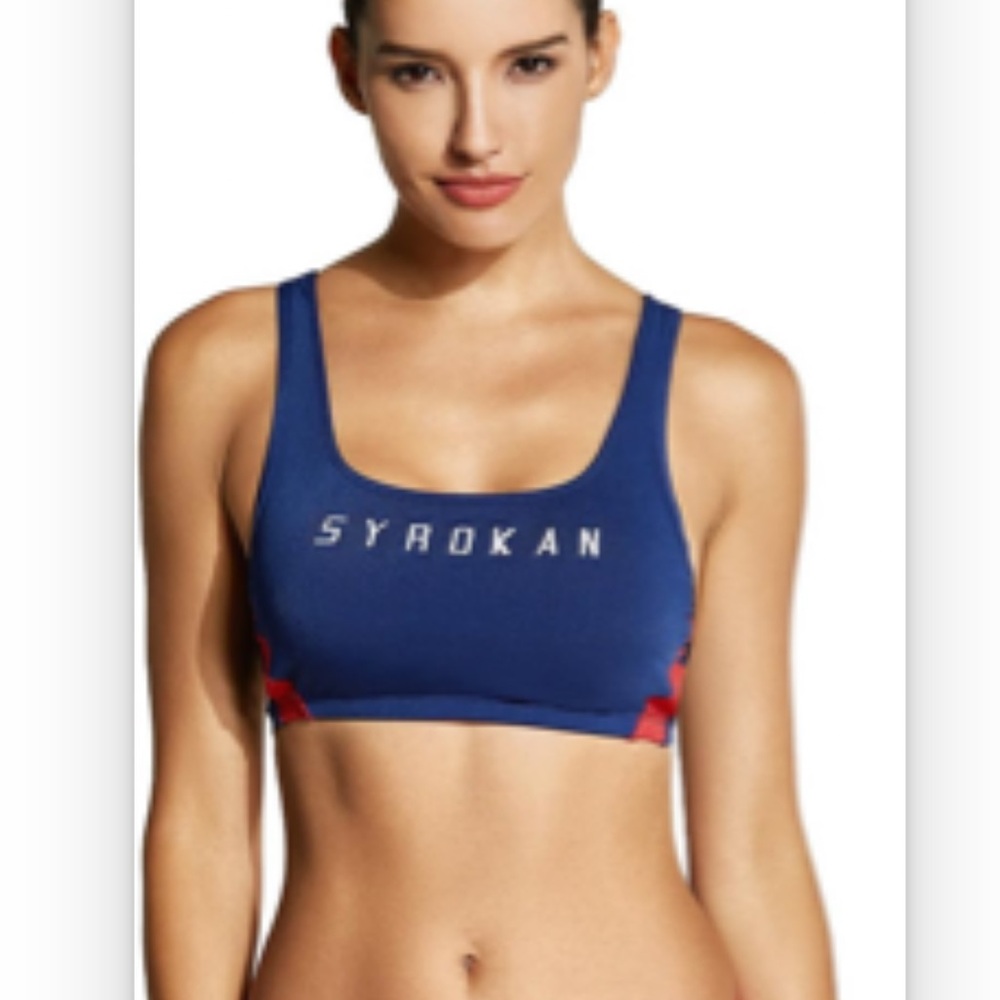 NWT Syrokan Sports Bra and Swimsuit XXL New Blue Red Comfy Cozy Workout Gym